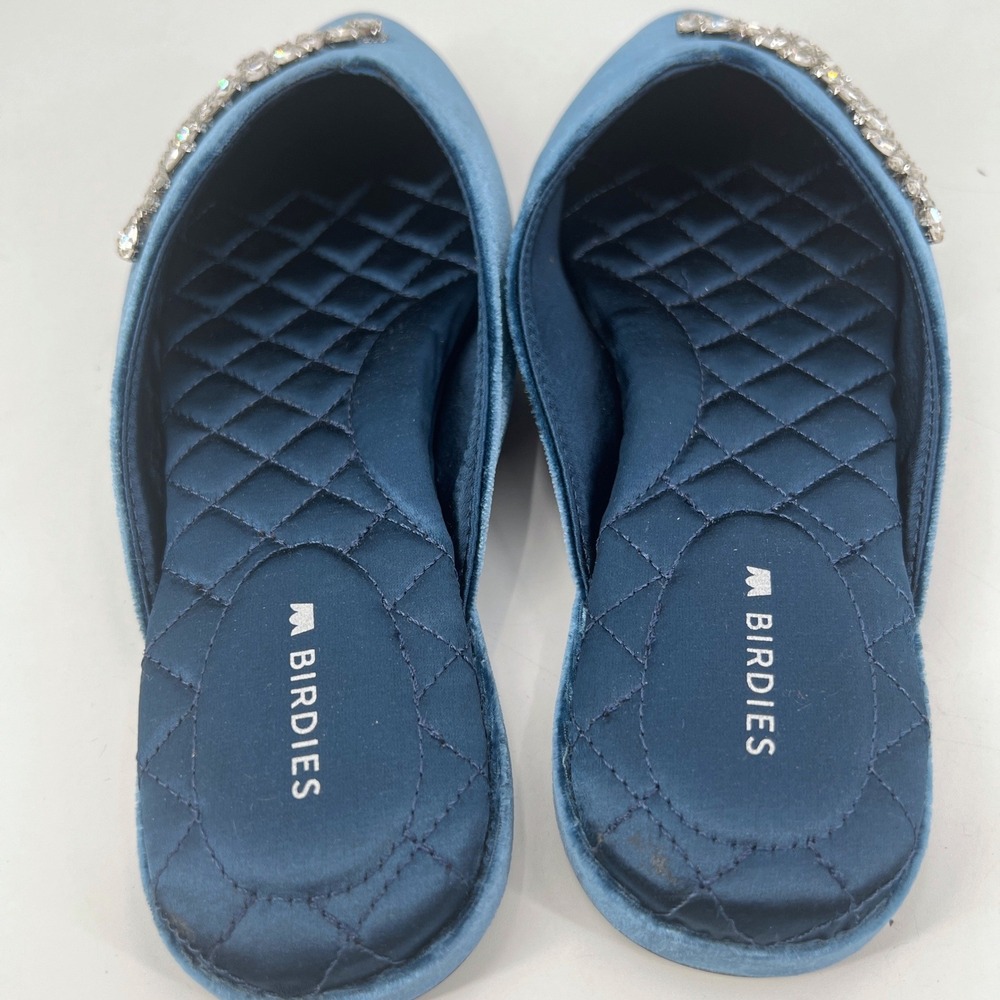 Birdies The Swan Jeweled Blue Velvet Slides Comfort Quilted Rhinestone Size 6.5 - Picture 8 of 9